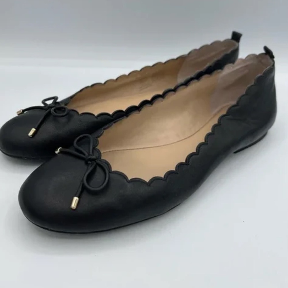Lands' End Black Scalloped Flats with Bow